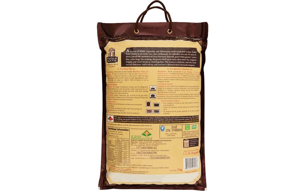 India Gate Basmati Rice Classic    Pack  5 kilogram